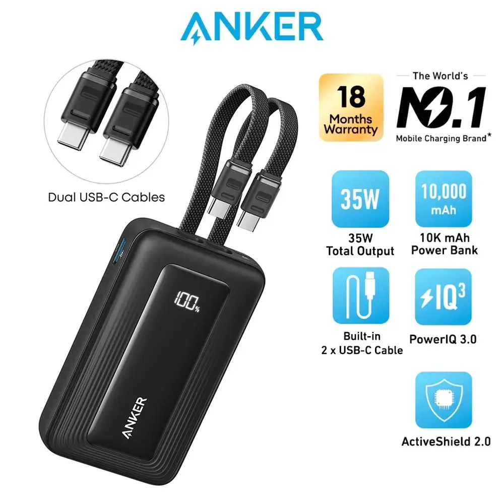 Anker Zolo Power Bank (10K, 35W, Built-In Dual USB-C)