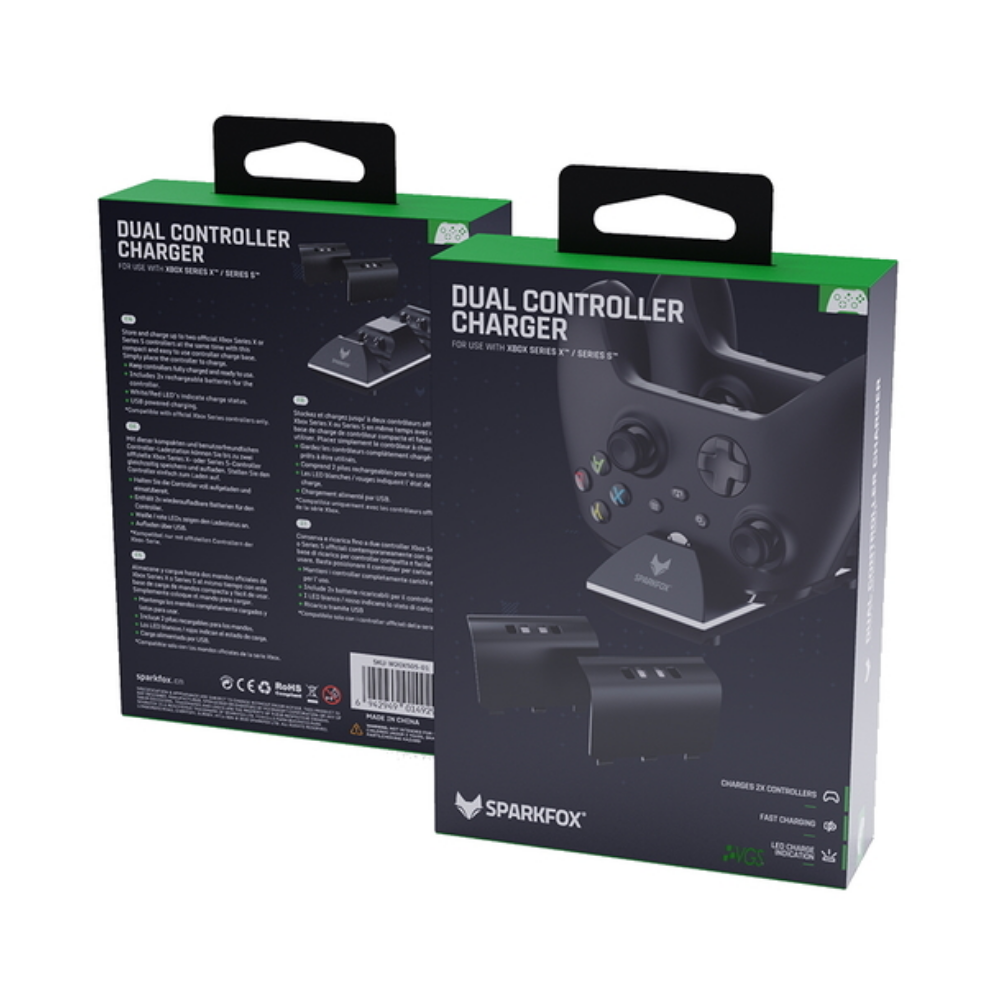 CHARGING DOCK + BATTERY SPARKFOX DUAL CONTROLLER XBOX BLACK