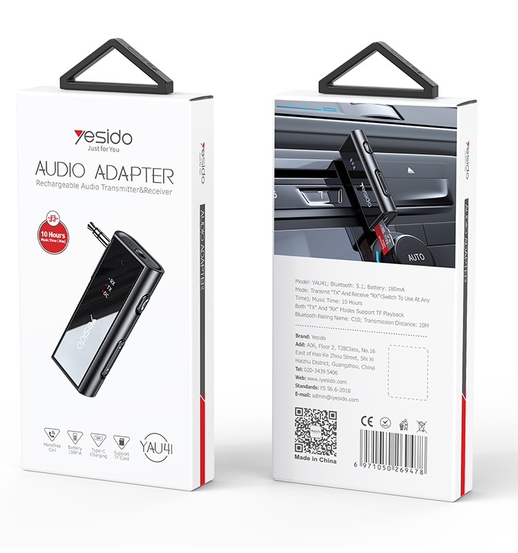 YESIDO YAU41 2 in1 Wireless Adapter 3.5mm Audio AUX Adapter Bluetooth 5.1