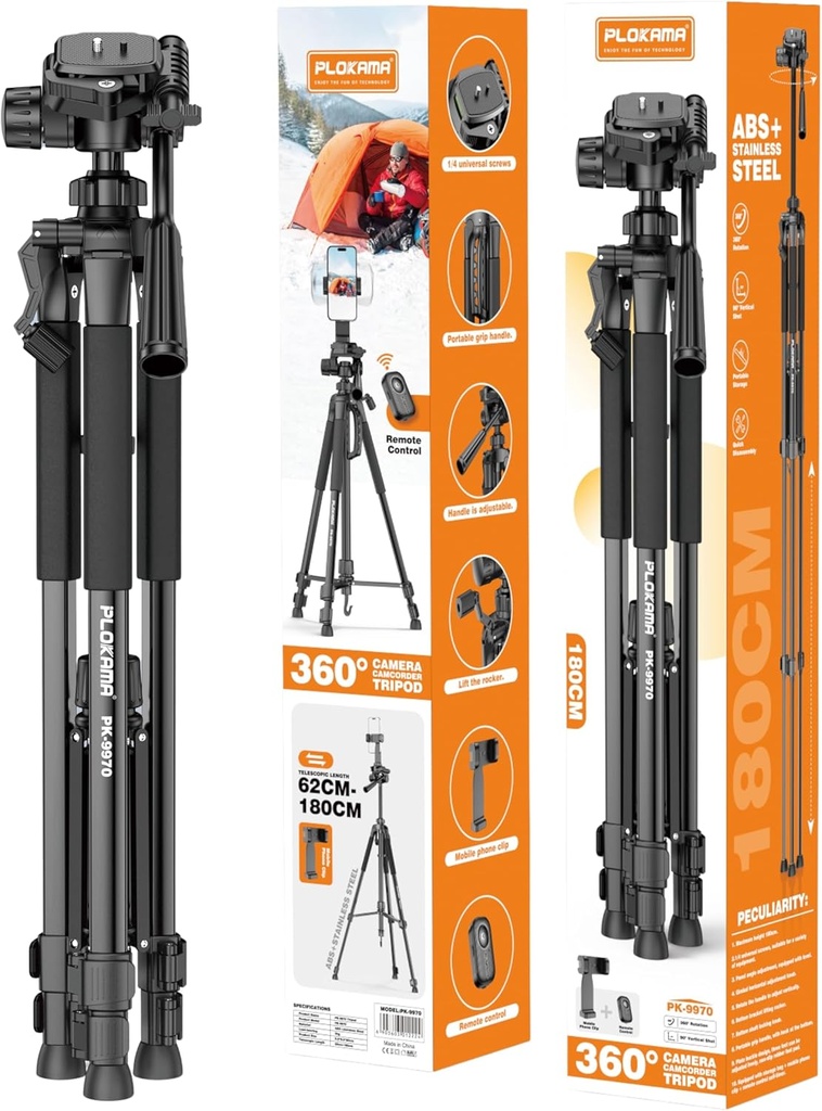 PLOKAMA PK-9970 – 180CM Tall, 360° Rotating Tripod