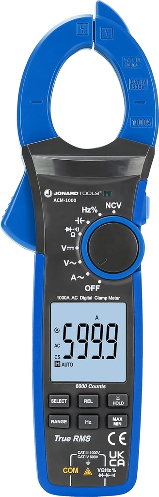 Jonard Tools ACM-1000 Digital Clamp Meter, 1000V/1000A TRMS Multimeter